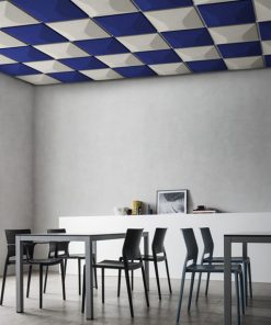 Panneaux acoustiques plafond forme géométrique design pour restaurant au dessus de table et chaise - osmoz-mobilier.com